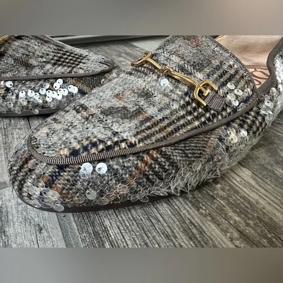 Sam Edelman  Loraine Sequin Plaid  Preppy Academia Loafers wi Gold Accent, Sz 9M - Picture 5 of 14